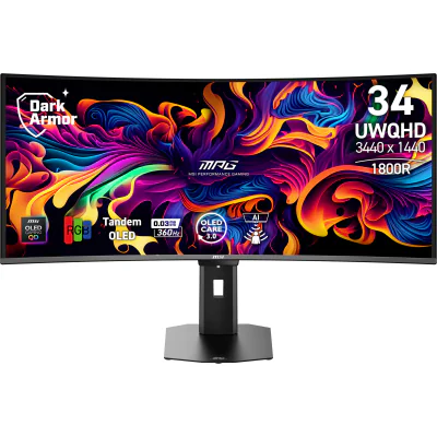 Monitor Gaming MSI MPG 341CQR QD-OLED X36, 34 inch, curbat, 21:9, UltraWide Quad HD 3440 x 1440, OLED, 360 Hz, 0,03 ms