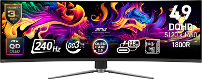 Monitor Gaming MSI MPG 491CQPX QD-OLED, 49 inch, curbat, 32:9, Dual QHD 5120 x 1440, 240 Hz, 0,03 ms