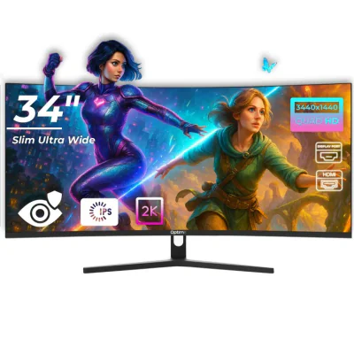Monitor LED Gaming Curbat 34 inch OptimX MT34J, Ultra Wide Quad HD 3440 x 1440 2K, 100Hz, 2x HDMI, 2x DisplayPort, Slim, No Frame "75258"
