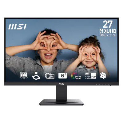 Monitor MSI 27" PRO MP273U, Diagonal (inch): 27, Diagonal (cm): 68, Aspect ratio: 16:9, Panel: IPS, Resolution: 3840x2160, Refresh Rate: 60Hz, Response time GtG: 4ms, Brightness (max): 300 cd/m², Contrast (static) : 1000:1, Viewing angle: 178/178, Co