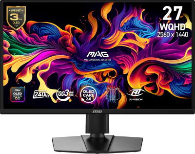 Monitor MSI MAG 272QP QD-OLED X24, 26.5", WQHD, 2560x1440, HDMI, DisplayPort, 15W PD, NVIDIA G-SYNC Compatible, AMD FreeSync Premium, Pivot, 240Hz 0.03ms, Negru "MAG 272QP QD-OLED X24"