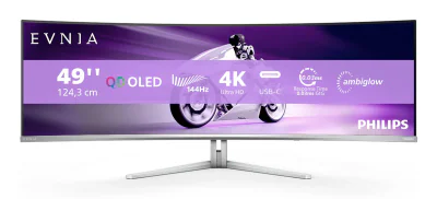 Monitor Philips 49" 49M2C8900L/00, Curvature: 1800R, Diagonal (inch): 49, Diagonal (cm): 124.5, Aspect ratio: 32:9, Panel: QD-OLED, Resolution: 5120x1440, Refresh Rate: 144Hz, Response time GtG: 0.03ms, Brightness (max): 1000 cd/m², Contrast (static)