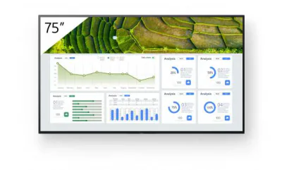 Monitor signage Sony BZ30L, 75", 440nit, 24/7, UHD, panel IPS, D-LED, 8ms, contrast static 1200:1, contrast dinamic 300000:1, mătuire 1%, Android 10, stocare 16GB. Miracast, Chromecast built-in, AirPlay, Apple HomeKit, Google Play Store. Conectivitat