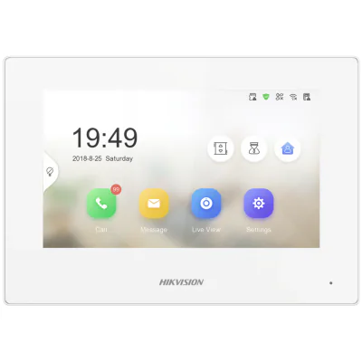 Monitor videointerfon ALB 7inch color Hikvision DS-KH6320-LE1/WH(B) LCD Resolution 1024 × 600, ROM 32 MB, RAM 128 MB, Audio compression standard G.711 U, G.711 A, Event capacity 200 alarm records, 2 MB RAM reserved for events, Linked doorphone capaci