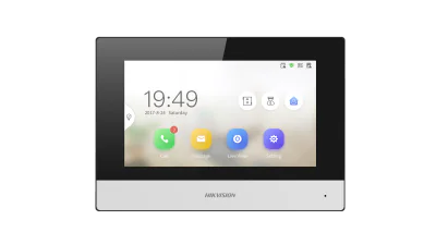 Monitor videointerfon Hikvision DS-KH6320Y-WTE2, 2 fire, 4 7-inch IPS touch screen, rezolutie: 1024 × 600, TFT, fara butoane, temperatura de functionare: -10 °C to 50 °C