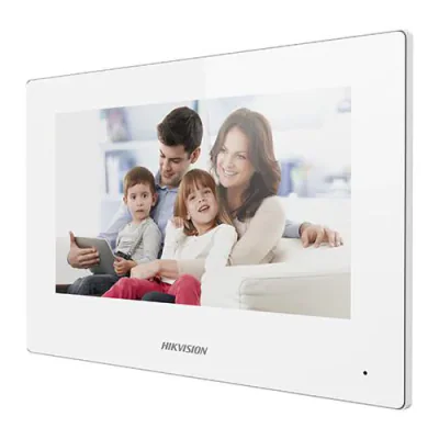 Monitor videointerfon WIFI modular 7 color Hikvision DS-KH6320-WTE1-W; culoare alba, ecran LCD 7 color cu touch screeen, rezolutie ecran 1024 x 600; design modern; Conectivitate: Retea wireless: Wi-Fi 802.11b/g/n; Network:10/100Mbps self adaptive net