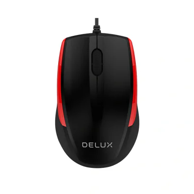 MOUSE DELUX, PC sau NB, cu fir, USB, optic, 1000 dpi, butoane/scroll 3/1, negru-rosu, "M321BU-BR"
