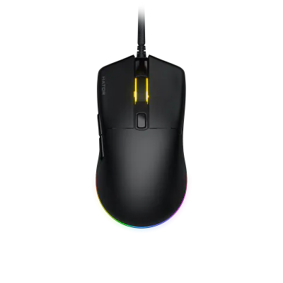 Mouse gaming cu fir Hator Pulsar 3, conectivitate USB, polling rate pana la 1000Hz, senzor Optical PixArt PMW 3311, rezolutie maxima 12000 DPI, switch HATOR® Optical 100M, iluminare RGB 16.8M culori, side switch Kailh 3M, negru