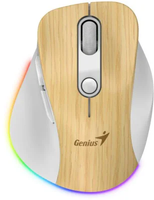 MOUSE Genius "Ergo 9000S Pro”, Mini-Size, Duo-Mode (BT+2.4GHz), Wireless, Rechargeable, RGB Light, Pine Wood, "31030039407"
