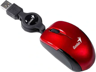 MOUSE Genius, "Micro Traveler V2", PC sau NB, cu fir, USB, optic, 1200 dpi, butoane/scroll 3/1, rosu, "31010125103"
