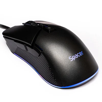 MOUSE Spacer - gaming, gaming, cu fir, USB, optic, rezolutie selectabila max. 8.000 dpi, butoane/scroll 7/1, iluminare RGB, negru, "SPGM-PULSAR-PRO"