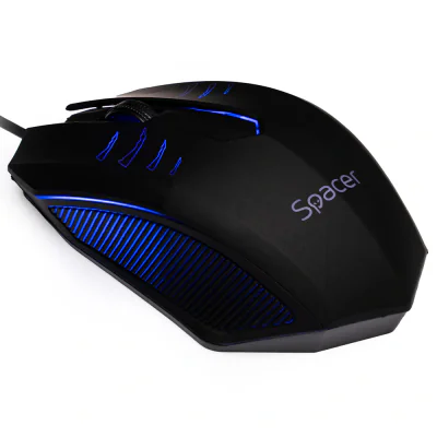 Mouse Spacer SPMO-M20, cu fir, 1000DPI, senzor optic, 3 butoane, iluminare, negru