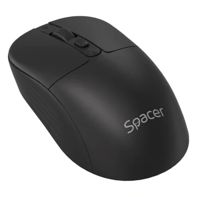 Mouse Spacer wireless, rezolutie 1600DPI, butoane/scroll 4/1,buton ON/OFF, click silentios S/D, baterie 1 x AA, inclusa, dimensiuni 108 x 62 x 36mm, negru