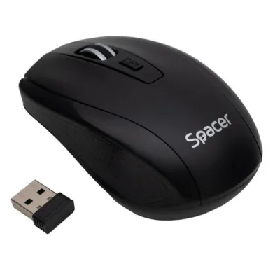 Mouse Spacer PC sau NB, wireless, 2.4GHz, optic, max.1600 dpi, butoane/scroll 4/1, rezolutie selectabila, buton ON/OFF, 2 baterii AAA incluse, negru,