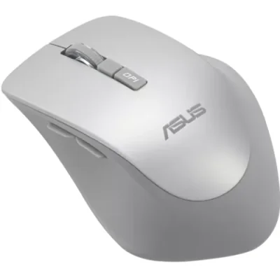 Mouse wireless ASUS WT425 (PN 90XB0280-BMU0L0), culoare Silver, rezoluţie 1000/1600 dpi comutabil, conectivitate RF 2.4GHz cu dongle USB, ergonomie pentru mâna dreaptă, clicuri silenţioase, dimensiuni 106 ,84×74,73×39,13 mm, greutate 82 g (cu baterie
