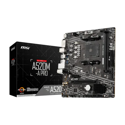 MSI A520M-A PRO, AMD, Socket AM4, AMD Ryzen 3000 Series, DDR4-SDRAM, 64 GB, DIMM