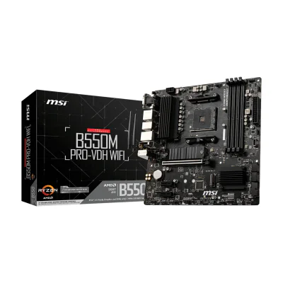 MSI B550M PRO-VDH WIFI, AMD, Socket AM4, AMD Ryzen 3000 Series, Socket AM4, DDR4-SDRAM, 128 GB