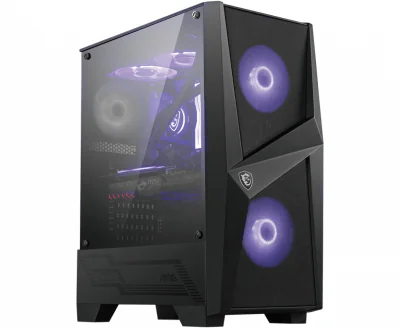 MSI MAG FORGE 100M Mid Tower Gaming Computer Case 'Black, 2x 120mm RGB PWM Fan, 1x 120mm Fan, 1-6 RGB Hub, Tempered Glass Panel, ATX, mATX, mini-ITX', Midi Tower, PC, Black, Transparent, ATX, Mini-ATX, Mini-ITX, Gaming, Purple