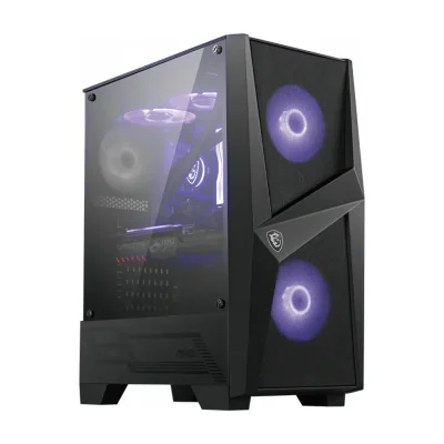 MSI MAG FORGE 100M Mid Tower Gaming Computer Case 'Black, 2x 120mm RGB PWM Fan, 1x 120mm Fan, 1-6 RGB Hub, Tempered Glass Panel, ATX, mATX, mini-ITX', Midi Tower, PC, Black, Transparent, ATX, Mini-ATX, Mini-ITX, Gaming, Purple