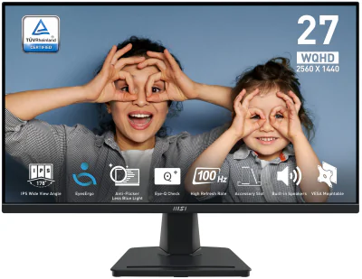 MSI Pro MP275Q, 68.6 cm (27"), 2560 x 1440 pixels, Wide Quad HD, LED, 4 ms, Black
