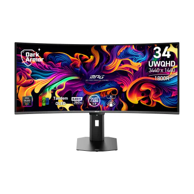 MSI MPG 341CQR QD-OLED X36, 86.4 cm (34"), 3440 x 1440 pixels, UltraWide Quad HD, QD-OLED, 0.03 ms, Black