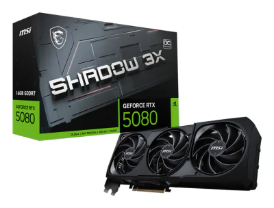 MSI Video Card Nvidia GeForce RTX 5080 16G, 16GB GDDR7, 256bit, PCIe 5.0, 3x DP 2.1b, HDMI 2.1b, RAY TRACING, Triple Fan, 1x16pin, 850W, 3Y "RTX 5080 16G SHADOW 3X OC"