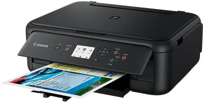 Multifunctional inkjet color Canon Pixma TS5150 Black, dimensiune A4 (Printare, Copiere, Scanare), viteza 13ipm alb-negru, 6.8ipm color, rezolutie 4800x1200 dpi, alimentare hartie 100 coli, imprimare fara margini, scanner cu suport plat CIS, rezoluti
