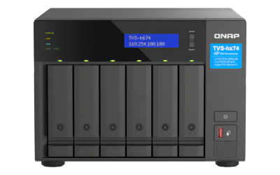NAS QNAP H674 6-Bay, CPU Intel Core i5-12400 6-core 12-thread Processor, up to 4.4GHz, RAM 32GB (2x 16GB) DDR4 SODIMM (Max. 128GB), 6 x 2.5"/3.5" SATA 6Gbps + 2 x M.2 2280 NVMe HDD (neincluse),  LAN: 2 x 2.5GbE (2.5G/1G/100M/10M), USB3.2 Gen1: 3 (2 x