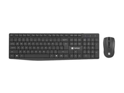 NATEC SQUID. Keyboard form factor: Full-size (100%), Connectivity technology: Wireless, Device interface: USB, Keyboard key switch: Membrane, Keyboard layout: QWERTY, Keyboard number of keys: 105, Recommended usage: Home/Office. Product colour: Black