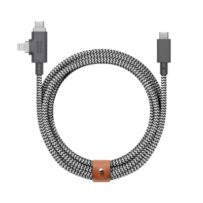 Native Union Belt Cable Duo Pro USB-C to USB-C/Lightning 240W 2,4m - Zebra