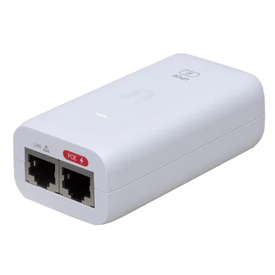 Ubiquiti POE External Injector, U-POE-AF, Output Voltage 48VDC @ 0.32A, Rated Voltage: 100-240VAC @ 50/60Hz, Efficiency 84.25%, Delivers up to 50W of PoE.