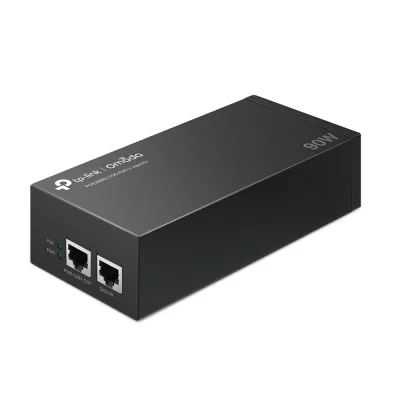Omada 10G PoE++ Injector Adapter PORT: 1× 10Gbps PoE Port, 1× 10Gbps Non-PoE Port SPEC: 802.3bt/at/af Compliant, 60 W PoE Power, Data and Power Carried over the same cable, Steel Case
