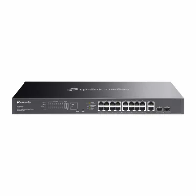 Omada 20-Port Gigabit Easy Managed Switch with 16-Port PoE+ PORT: 16× Gigabit PoE+ Ports, 2x Gigabit Non-PoE Ports, 2× Gigabit SFP Ports SPEC: 802.3at/af, 250 W PoE Power, 1U 19-inch Rack-mountable Steel Case FEATURE: Integration with Omada SDN Contr