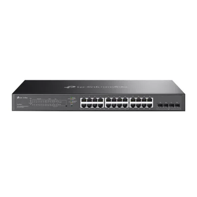 Omada 28-Port Gigabit Smart Switch with 16-Port PoE+ PORT: 24× Gigabit Ports (16×PoE+ and 8× Non-PoE), 4× Gigabit SFP Slots SPEC: 16× 802.3at/af, 150 W PoE Power, 1U 19-inch Rack-mountable Steel Case, Fanless FEATURE: Integration with Omada SDN Contr