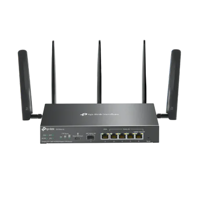 "Omada 4G+ Cat6 AX3000 Gigabit VPN Router PORT: 1× Gigabit SFP WAN/LAN Port, 1× Gigabit RJ45 WAN Port, 4× Gigabit WAN/LAN RJ45 Ports, 1 Nano SIM slot (4G+ Cat6) SPEED: 574Mbps at 2.4 GHz + 2402 Mbps at 5 GHz (HE160) Wi-Fi Speed, 300 Mbps Download LTE