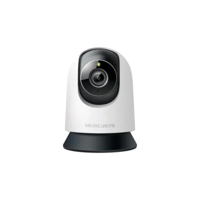 Pan/Tilt AI Home Security Wi-Fi Camera SPEC:  3K Resolution (2880*1620), Pan and Tilt (360° Horizontal), Built- in microphone and speaker, 850nm IR LED and Color Night Vision, 2.4GHz Wi-Fi FEATURE: MERCUSYS APP, Pan/Tilt, Smart Detection and Notifica
