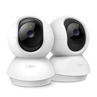 Pan/Tilt Home Security Wi-Fi Camera, 2-Pack SPEC: 1080p, 2.4 GHz, Horizontal 360º FEATURE: Pan/Tilt, Motion Detection and Notifications, Sound and Light Alarm, Remote Control, Two-Way Audio, Voice Control (Works with Google Assistant and Alexa), Loca
