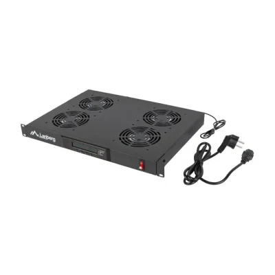 Panou de ventilație rack 19" Lanberg, 1U, LCD, 4 ventilatoare, termostat, 230V, negru