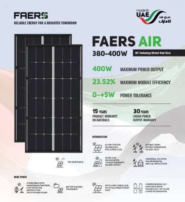 Panou Fotovoltaic Monocristalin FAERS AIR IBC Technology, Bifacial Dual Glass, 380W, 25.6% Module Efficiency, Black Frame, 685x1303x35mm, IP68