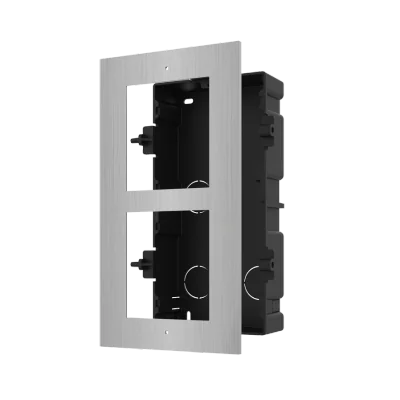 Panou frontal pentru 2 module de videointerfon modular Hikvision DS-KD- ACF2/S; permite conectarea a 2 module de interfon modular; montare incastrata; material otel inoxidabil; doza de plastic inclusa; dimensiuni:236mm x 124mm x 4mm;