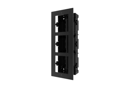 Panou frontal pentru 3 module videointerfon modular Hikvision DS-KD- ACF3; permite conectarea a 3 module de videointerfon modular; montareincastrata; material aluminiu, doza de plastic inclusa; dimensiuni:337.8mm x 124mm × 4mm; culoare: negru.