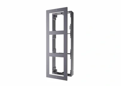 Panou frontal pentru 3 module videointerfon modular Hikvision DS-KD-ACW3; permite conectarea a 3 module de videointerfon modular; mo ntareaplicata; material aluminiu; dimensiuni: 320.8mm x 107mm × 4mm;
