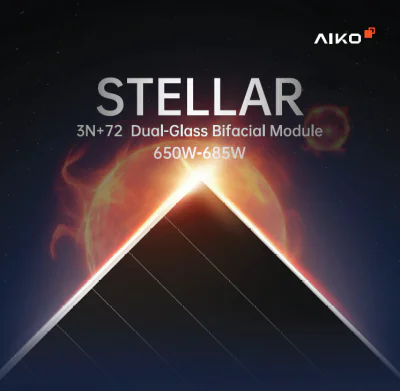 Panou Solar Fotovoltaic Monocristalin AIKO STELLAR 3N+72 Dual-Glass Bifacial, N-Type ABC, 660W, 24.4% Module Efficiency, 2382x1134x30mm, IP68, 144 celule [6X24]
