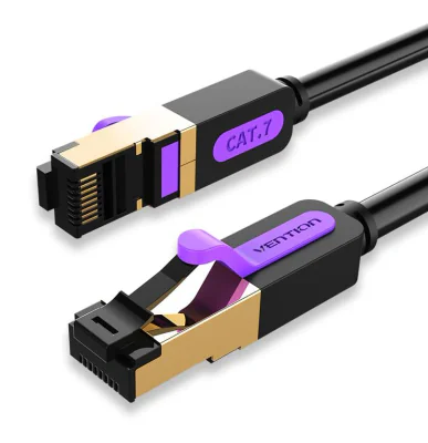 Patch cord SFTP Vention, Cat. 7, RJ-45 (T) la RJ-45 (T), 1m, AWG 28, 10Gbps, ecranat, conectori auriti, negru, "ICDBF" - 6922794741775