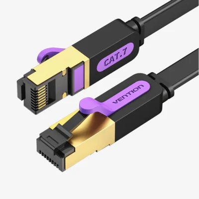Patch Cord STP Vention, Cat. 7, 0.5m, flat cable, conductor cupru, viteza max transfer 10 Gbps, invelis PVC, negru, "ICABD" - 6922794729803
