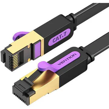 Patch Cord STP Vention, Cat. 7, 1.5m, flat cable, conductor cupru, viteza max transfer 10 Gbps, invelis PVC, negru, "ICABG" - 6922794729827