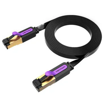 Patch Cord STP Vention, Cat. 7, 15m, flat cable, conductor cupru, viteza max transfer 10 Gbps, invelis PVC, negru, "ICABN" - 6922794729889