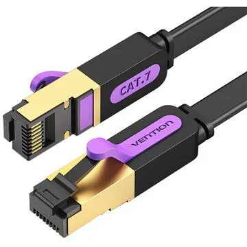 Patch Cord STP Vention, Cat. 7, 5m, flat cable, conductor cupru, viteza max transfer 10 Gbps, invelis PVC, negru, "ICABJ" - 6922794729858