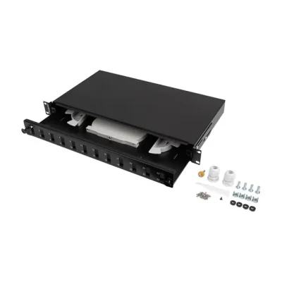 Patch panel fibră optică Lanberg rackmount 19" 1U, 12x SC duplex / 12x LC quad, negru, cu accesorii