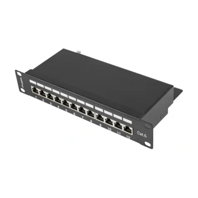 Patch Panel Lanberg 12 porturi 1U 10" Cat.6 FTP, ecranat, cu organizator de cabluri, negru